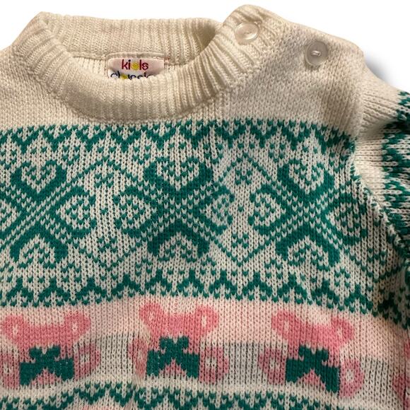 Vintage Kids Classics Fair Isle Knit Sweater Pink Green White Baby 24M - Picture 7 of 9